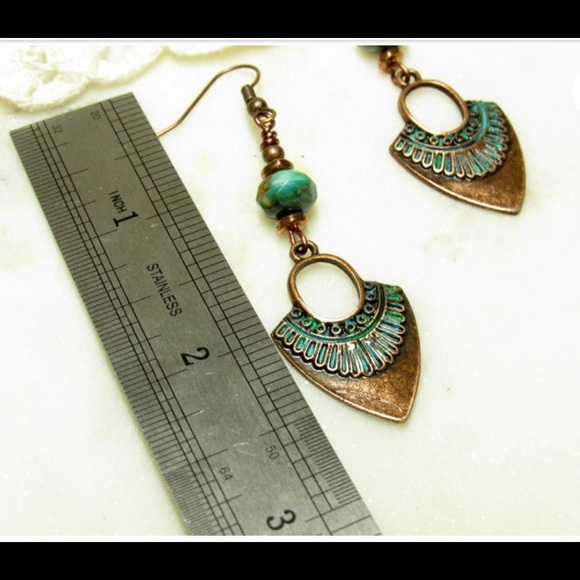 ONE OF A KIND ArtisanTurquoise & Copper Designer Earrings - Picture 3 of 5